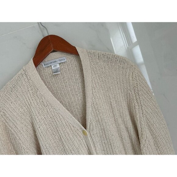 Ballinger Gold Silk Blend Beige Knit Cardigan Sweater Long Sleeve - Picture 3 of 7